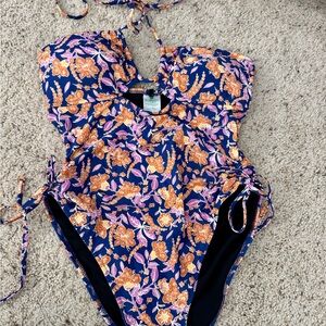 J. Crew Blue/orange/pink Floral One Piece Swimsuit